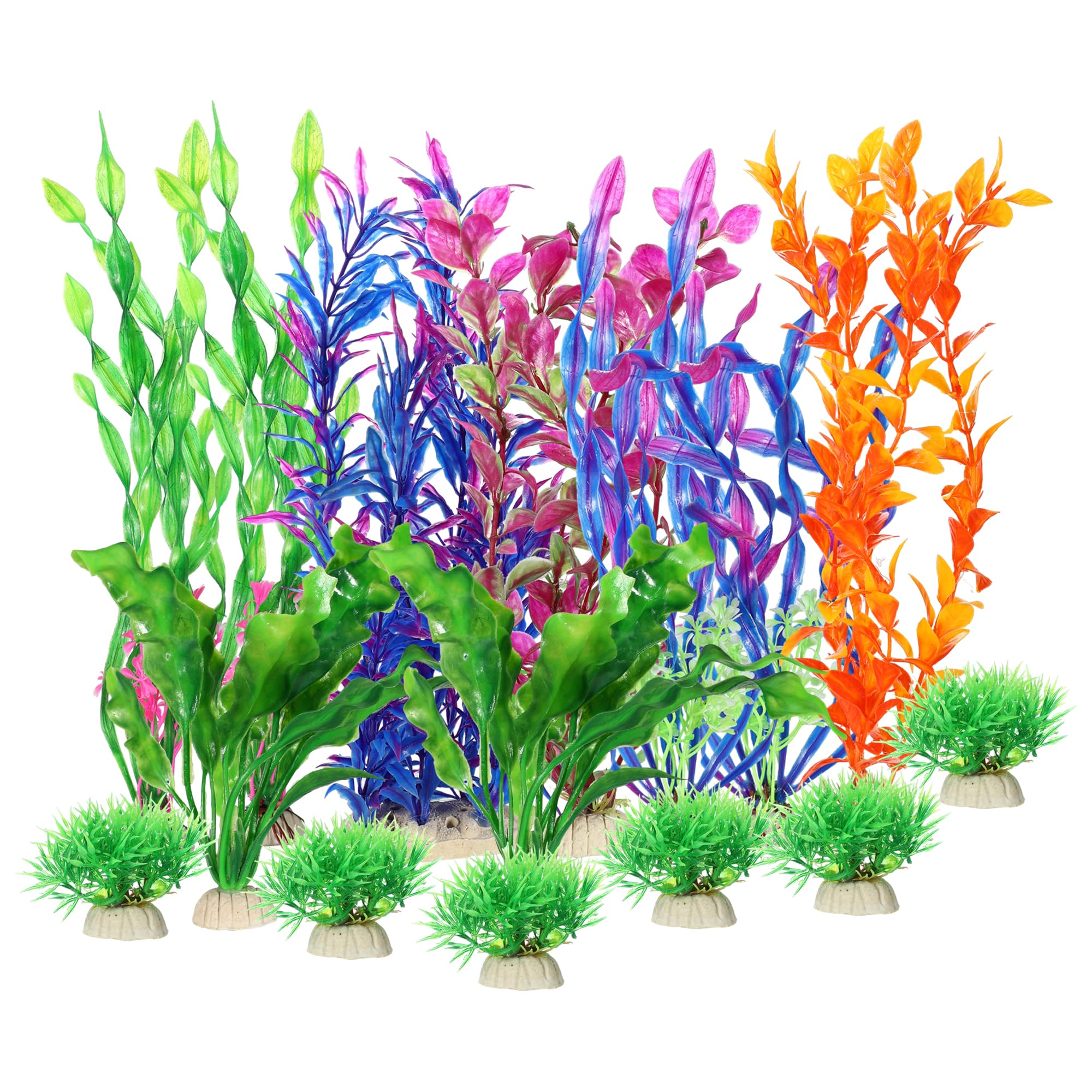 CAPASTEC Plastic Aquarium Plants, Colorful Fish Tank Plant Decorations Set, Artificial Aquatic Plants, Fish Tank Accessories Plants for Aquarium Decorations (Assorted Color, 15pcs)