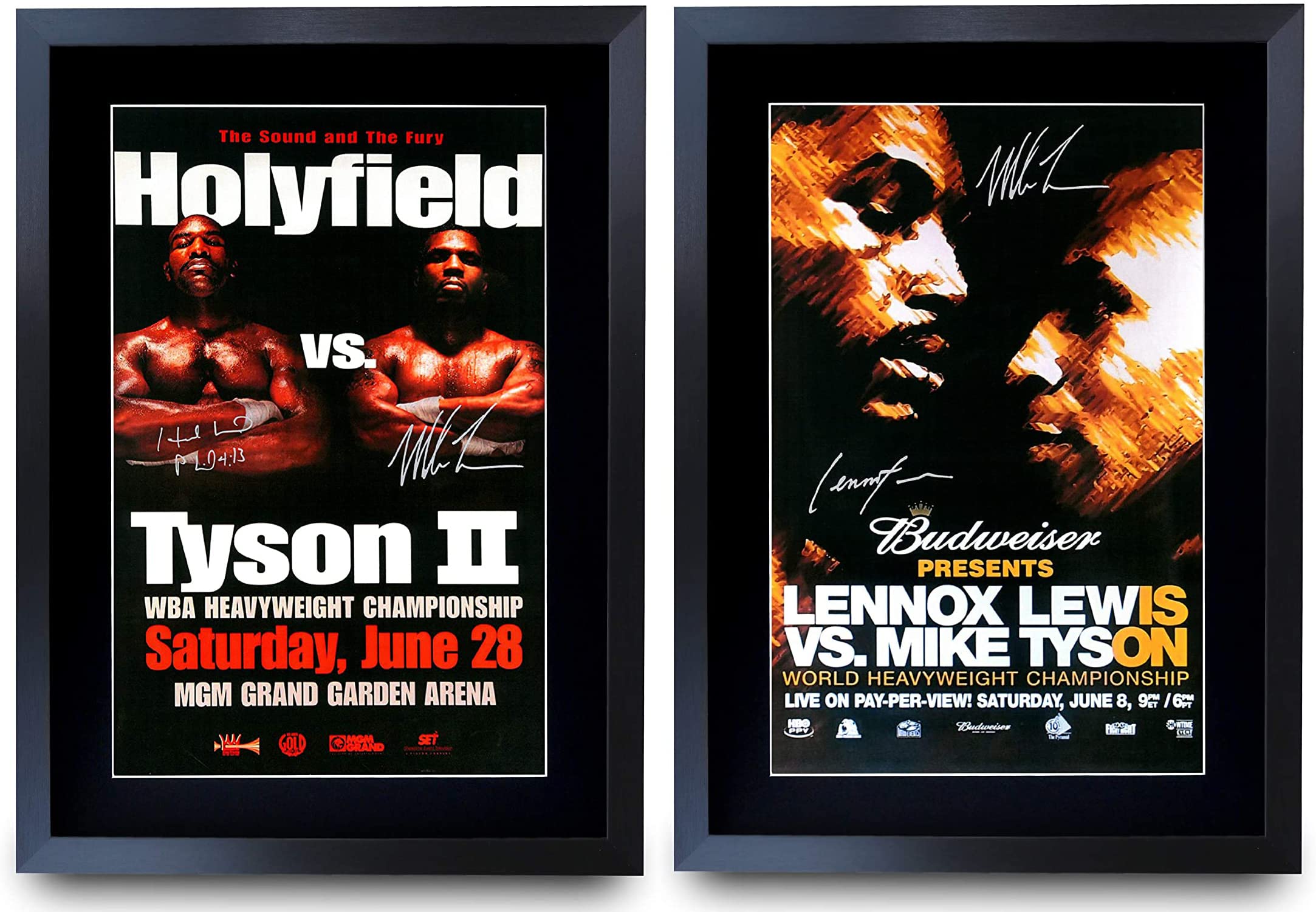 HWC Trading FR A3 Mike Tyson Bouts Holyfield and Lewis Gifts Printed Signed Autograph Poster for Boxer Memorabilia Fans - A3 Framed