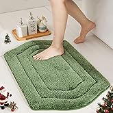COSY HOMEER Extra Thick Bath Rugs for Bathroom - Anti-Slip Bath Linen Sets Mats Soft Plush 100% Strong Polyester Living Room Bedroom Water Absorbent(Green,20x32 - Inches)