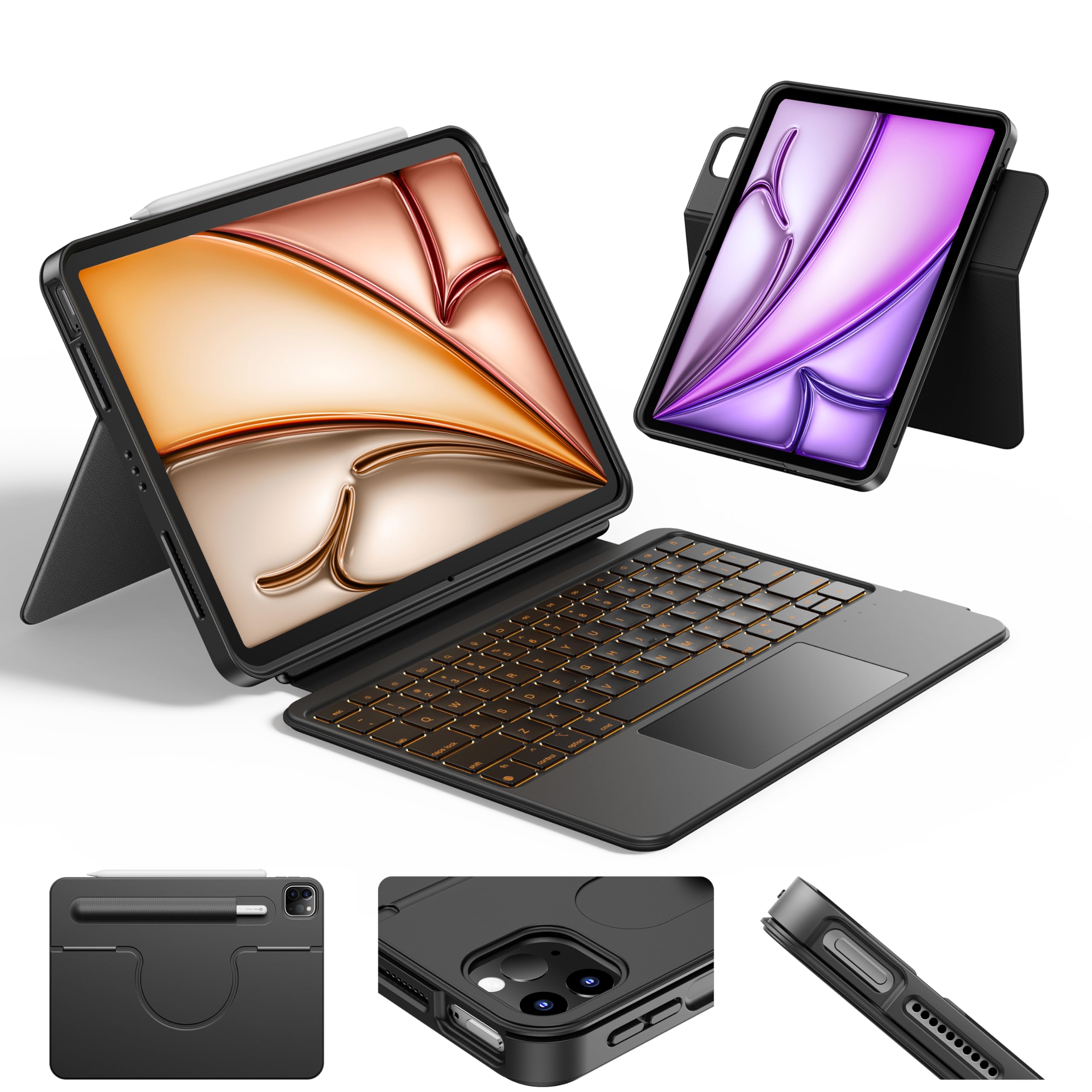 Photo 1 of ***SEALED**** HOU iPad Air 11 Case with Keyboard (M3 2025, M2 2024) Detachable Rotatable Magnetic Full Protection Case, 7-Color Backlight, Touchpad, Elastic Pen Holder for iPad Pro 11 (4th-1st) & Air (5/4th)–Black