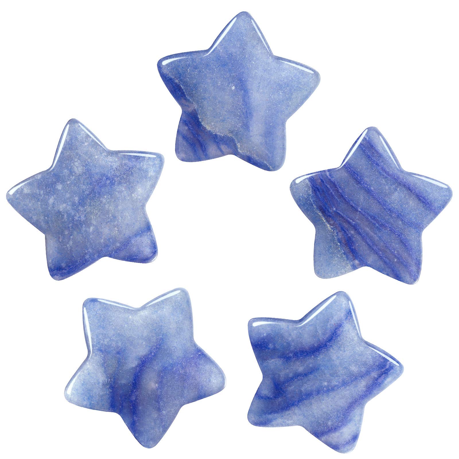 Nupuyai 5pcs Blue Aventurine Carved Crystal Star Statue Pocket Worry Stone Set, Energy Healing Stone Figurine for Home Office Decor