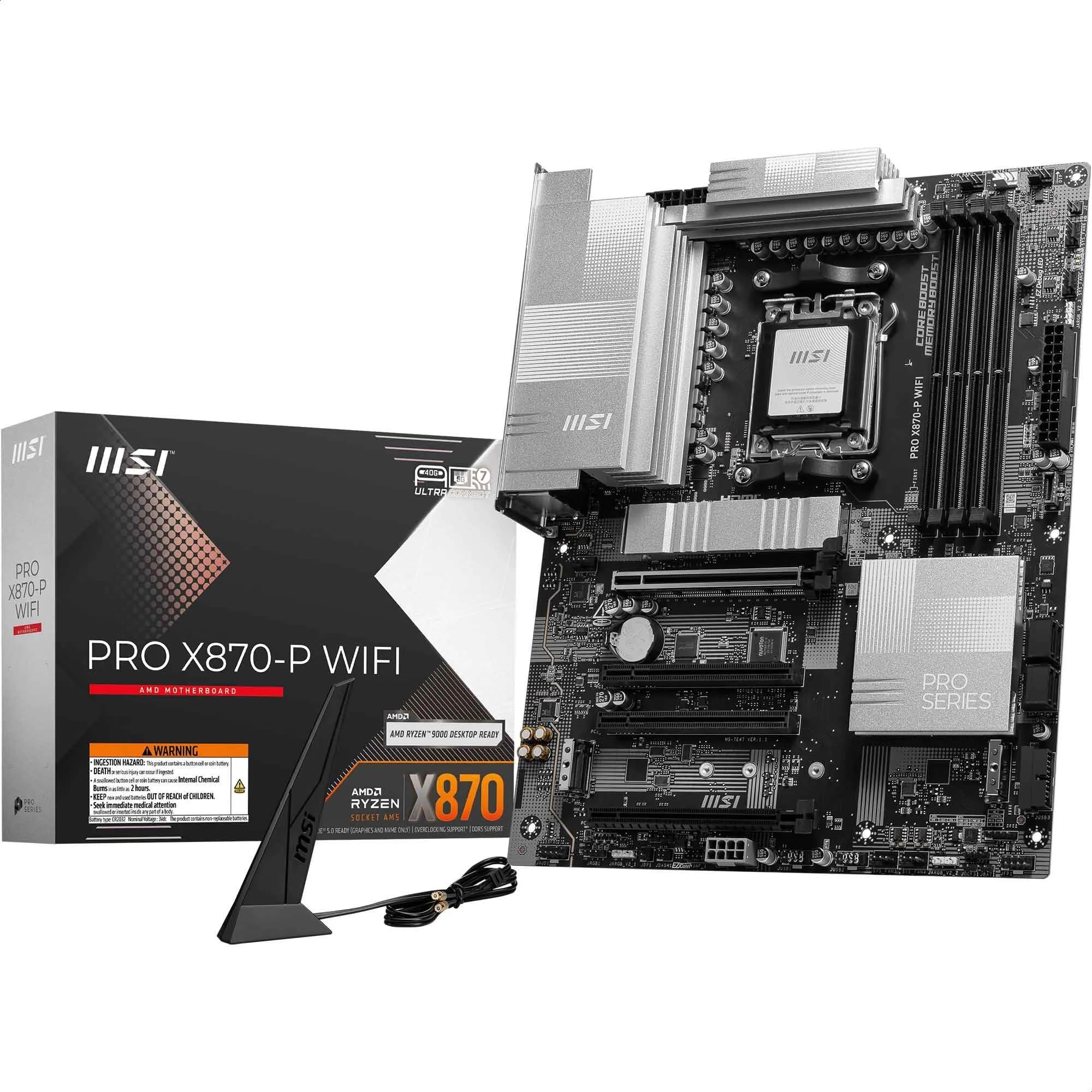 MSI PRO X870-P WiFi Mainboard, ATX - Unterstützt AMD Ryzen 9000/8000/7000 Prozessoren, AM5-60A SPS VR M, DDR5 Memory Boost (8200+ MT/s OC), PCIe 5.0 x16 & 4.0 x16, M.2 Gen5, Wi-Fi 7, 5G LAN