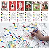 Rotu Christmas Party Favors for Kids - Stocking Stuffers for Kids - Christmas Gifts for Kid, Watercolor Coloring Books with Xmas Cards, Xmas Crafts Classroom Prizes Paint Set, 30 Pack(240 PCS)