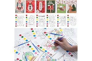 Rotu Christmas Gifts for Kids 30 Pack(240 PCS) Christmas Party Favors Supplies Watercolor Coloring Books with Christmas Cards, Christmas Stockings Classroom Prizes Christmas Paint Set