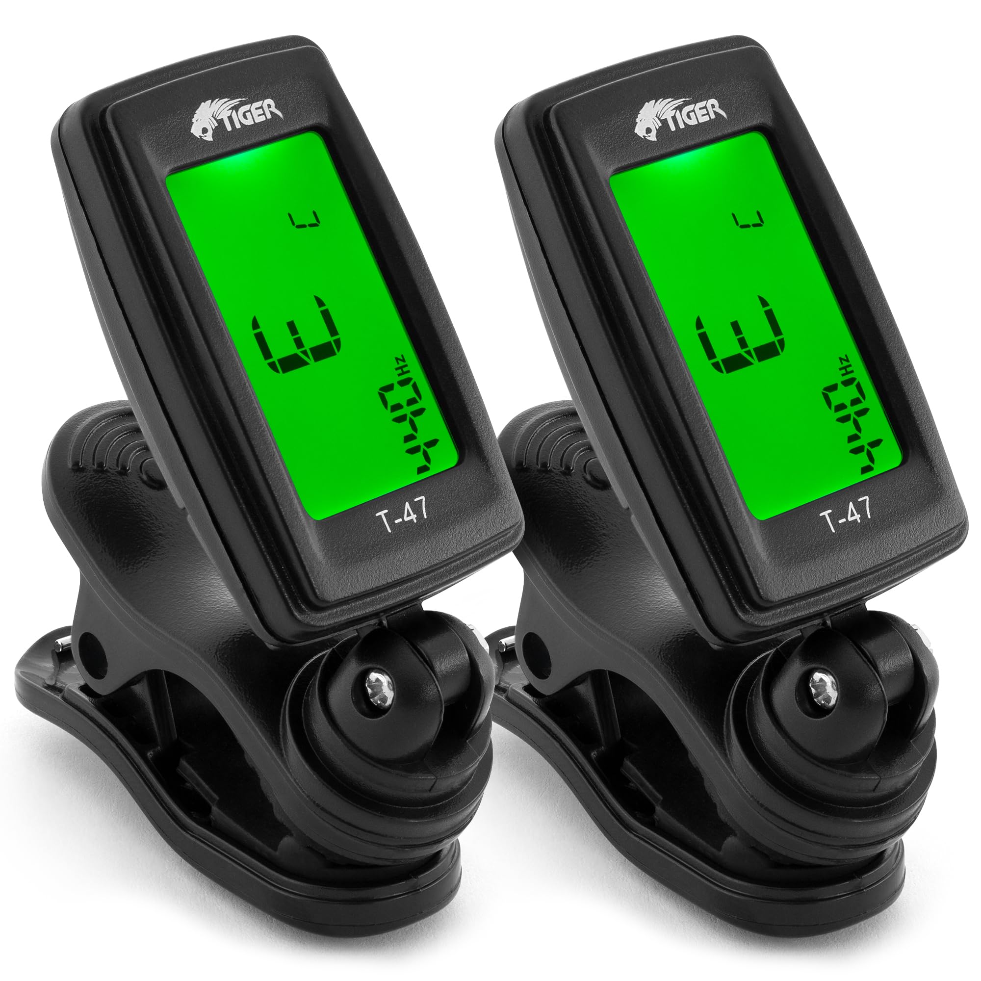 Tiger T-47 Clip On Tuner Digital Chromatic Tuner For Acoustic, Electric, Bass Guitars, Banjo, Ukulele, Violin – 2 Pack