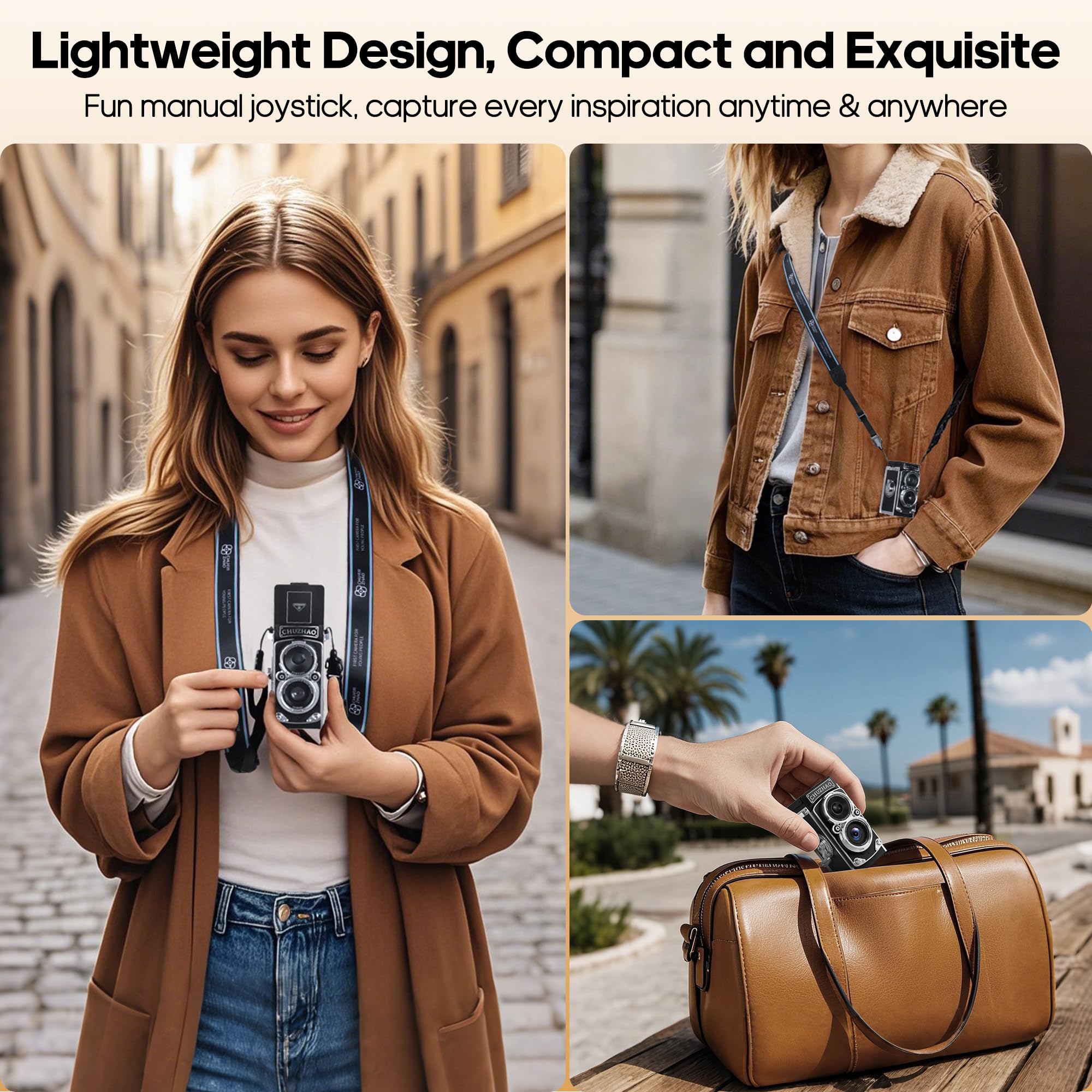 CHUZHAO Mini Retro Digital Camera - Vintage TLR Style Point and Shoot Auto Focus Vlogging Camera, Compact & Portable, 16GB Card Included, Ideal for Beginners, Teens, and Adults