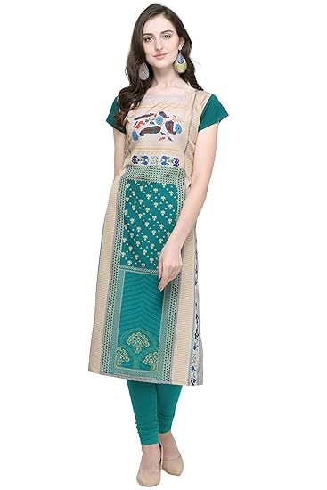 Women's Green Colour Short Sleeve Crepe Straight Kurta(green-liberty-heads)