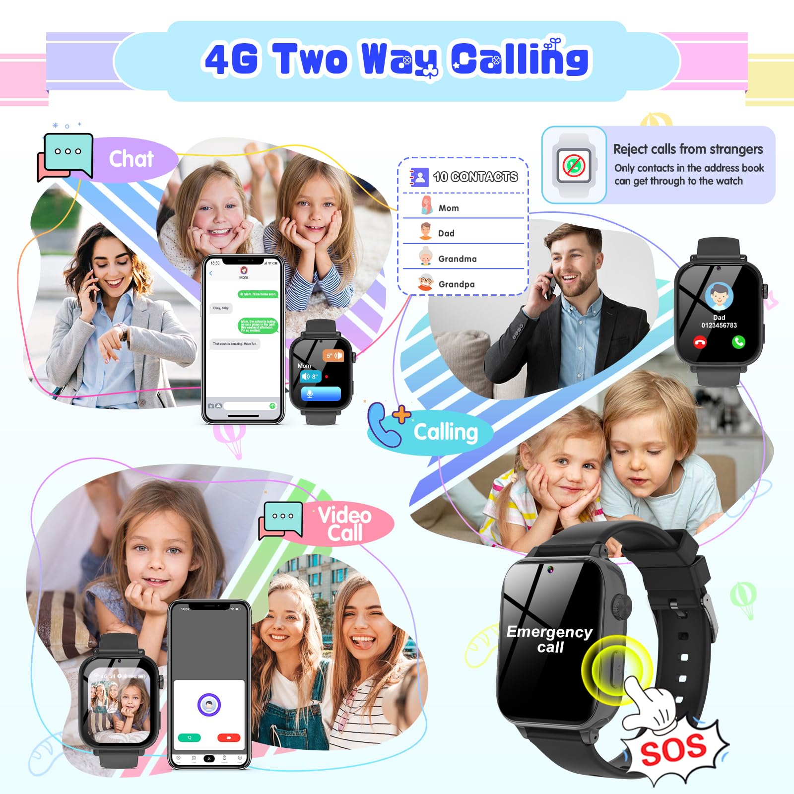 Ucani 4G Kids Smart Watch Boys Girls, Kid GPS Tracker Watch Phone Video Call Wifi Position School Mode Pedometer SOS Games,Birthday Toy Gifts for 6-15 Years Old,Black
