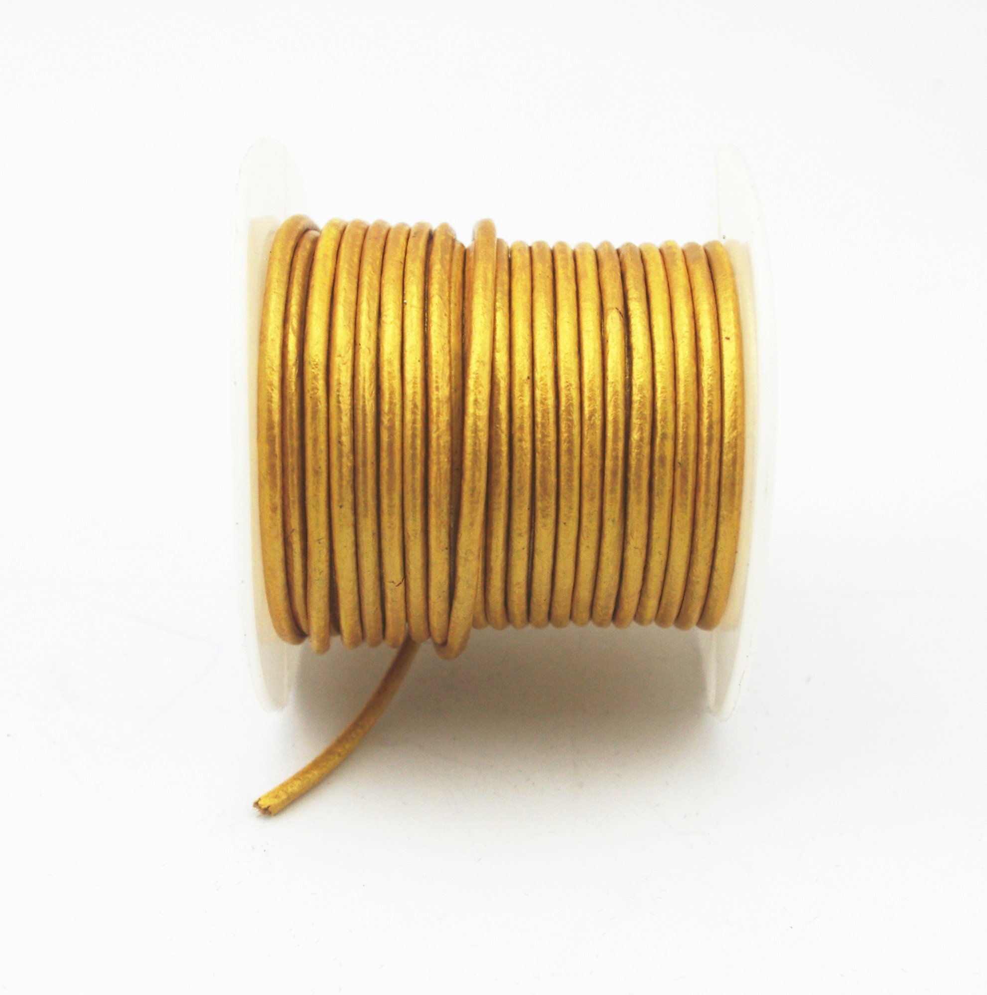 Glory Qin Soft Round Genuine Jewelry Leather Cord Leather Rope (Gold 2mm 10 Yards)