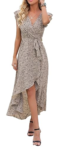 GRECERELLE Women's Summer Casual Cross V Neck Dress Bohemian Flowy