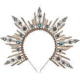 COSUCOS Sunburst Spike Sun Crown - Moon Star Greek Goddess Silver Halo Headband with Tassel, Virgin Mary Headpiece for Women