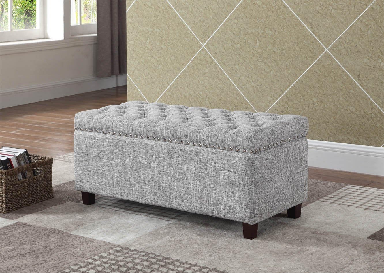 NHI Express Buttontufted Storage Ottoman Not Applicable, 42 W x 17.5 D x 18.5 H, Gray White