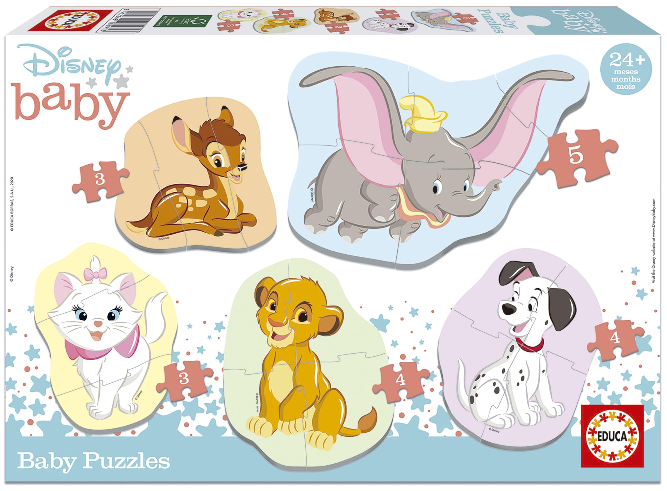 Educa - Baby Puzzles Disney Animals. 5 Progressive Children's Puzzles from 3 to 5 Pieces. From 24 Months (18591)
