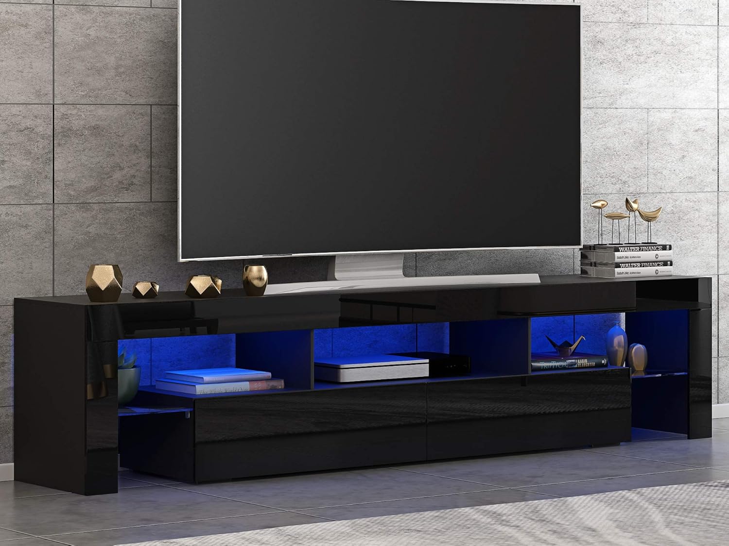 Panana High Gloss Front LED TV Stand Unit 200cm Width Modern TV