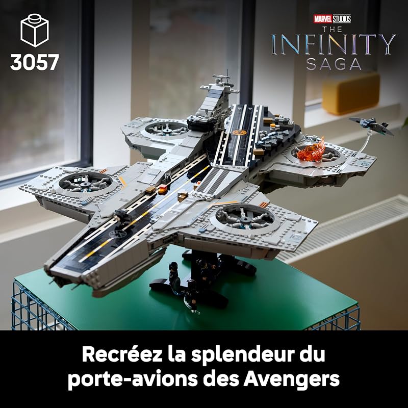 ǀ Marvel L’Héliporteur du Shield - Maquette de Porte-Avions pour Adulte - 6 Minifigurines Dont Captain America & Nick Fury - Décoration DIY pour Étagère - Cadeau Avengers pour Fan 76354