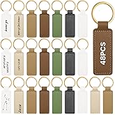 Wavyknot 48 Pcs Leather Keychains Blank Bulk PU Leather Laser Engraving Keychains Gift for Men Women Christmas Birthday (Elegant Color)