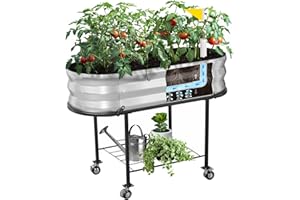 The Home Cult Raised Garden Bed with Legs and Wheels, Self-Watering Planter Box, Wicking Bed, Galvanized Metal Elevated Raised Bed Cart with Drainage Hole and Liner for Indoor Outdoor Gardening