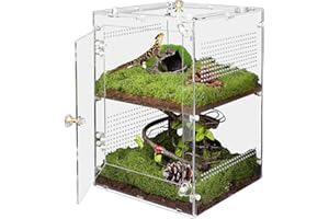 TCooSo Large Jumping Spider Enclosure, 2 in 1 Acrylic Reptile Terrarium for Praying Mantis,Arboreal Tarantula,Frogs,Snails, 12"*8"*8" Breeding Habitat with Front & Top Opening Doors and Vent Holes