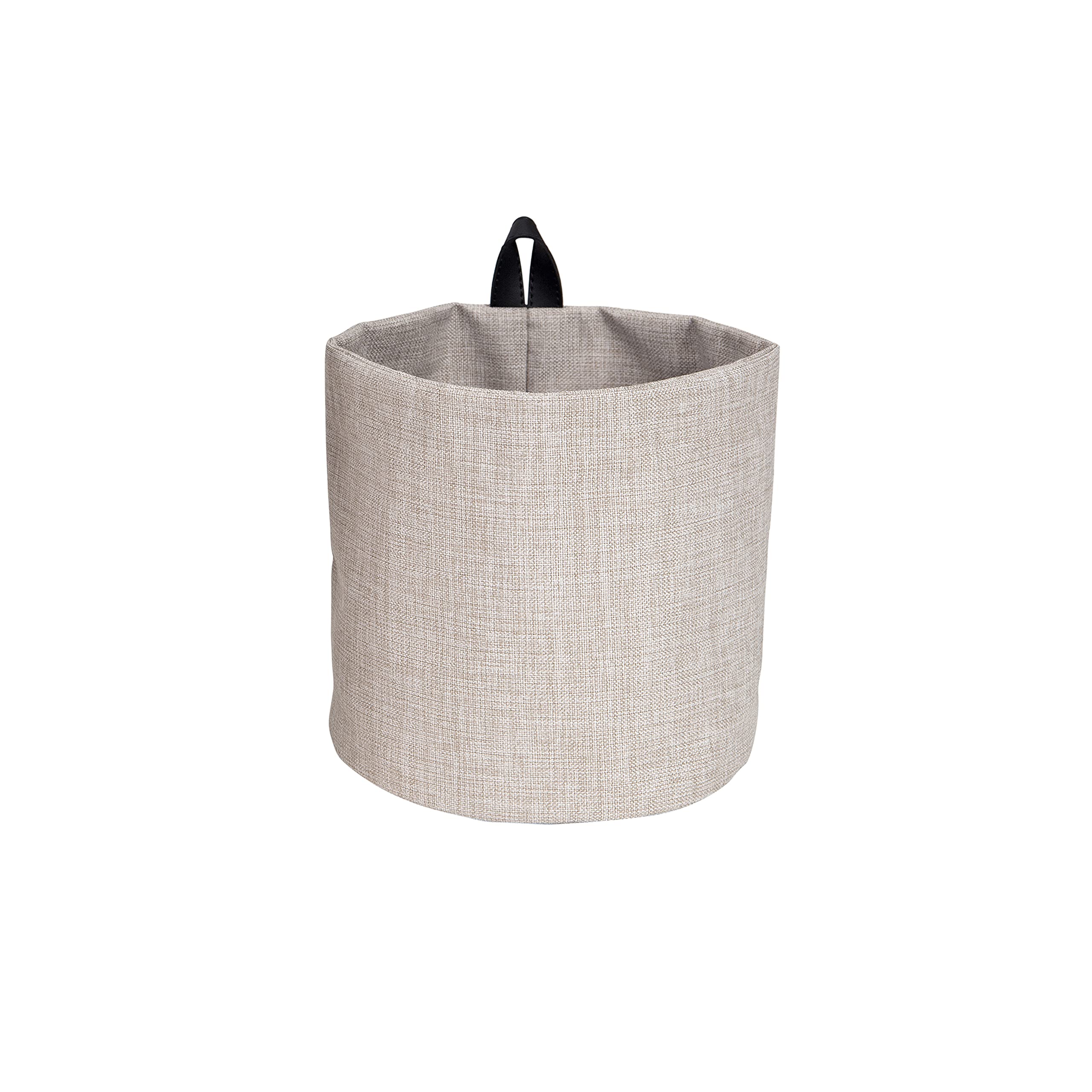 Bigso Box of Sweden Hanging Basket Storage - Round Wall Storage Box with Loop and Linen Look - Hanging Storage Solution Made of Polyester and Cardboard - Beige