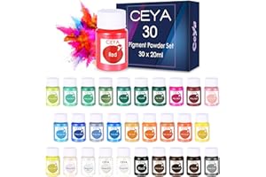 Ceya Mica Powder, 30 Colors Resin Color Pigment Set, 7.41oz/210g Pearlescent Effect Colorant Pigment Powder for Epoxy Resin,Crafts,Bath Bomb,Soap Dye,Candle,Nail Polish,Makeup,Painting,Slime