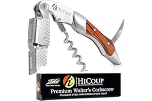 HiCoup Kitchenware Corkscrew Wine Opener - Bottle Openers w/Foil Cutter for Waiters & Bartenders - Stainless Steel with Sanda
