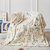 COOVA Kids Throw Blanket 50x60 Inch - Cartoon Fleece Throw, Toys for 2 3 4 5 6 7 8 9 10 11 12 Year Old Girl and boy Gifts, Soft Kids Blankets for Christmas Halloween Birthday Gifts,Spaceship Beige