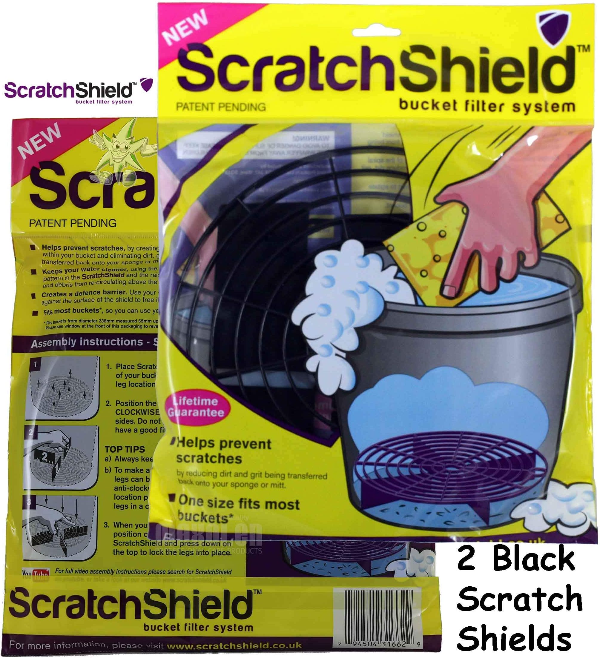 2 x Scratch Shield Car Wash Bucket Filter Grit Guards Black