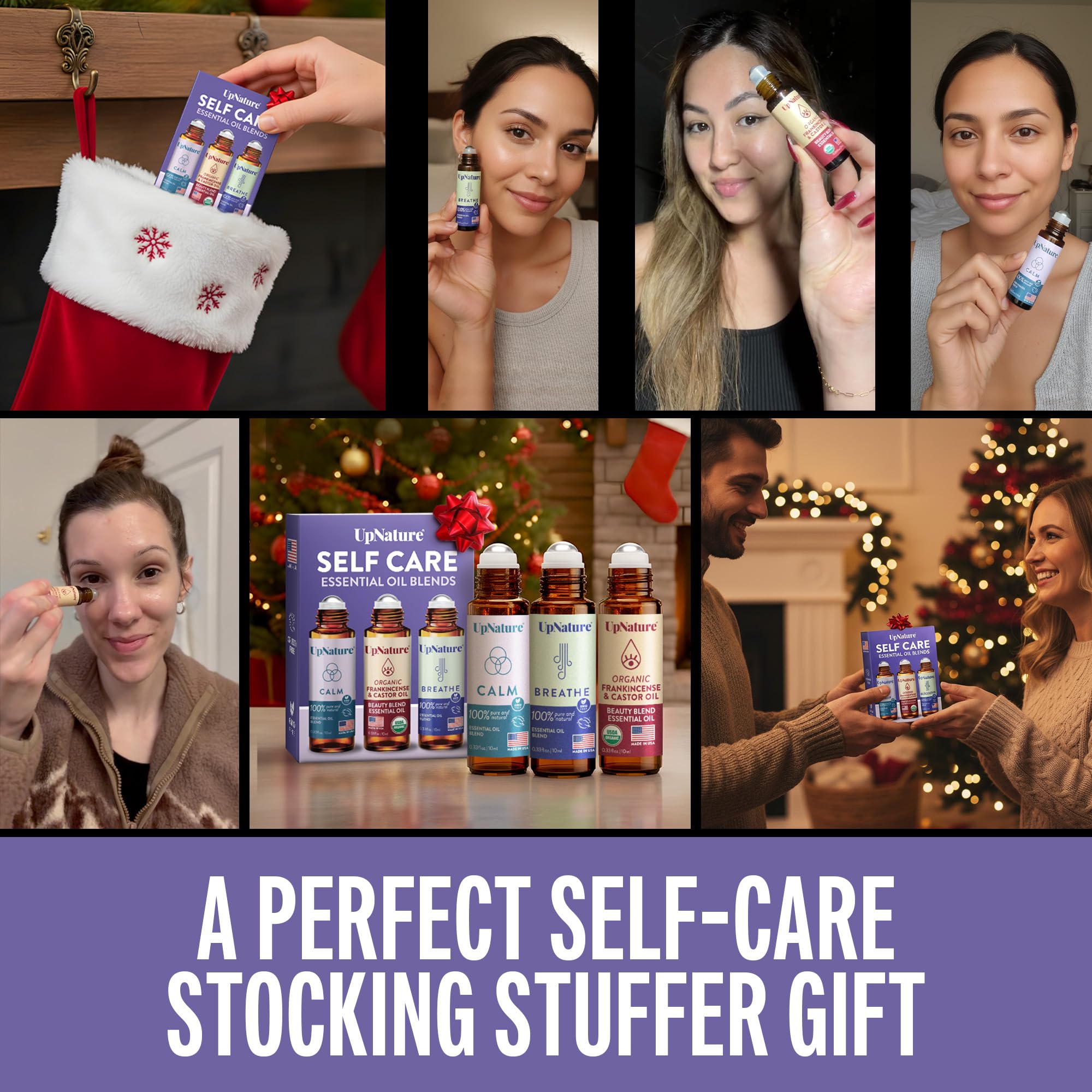 UpNature Self Care Stocking Stuffers for Women Essential Oils Roll On Set - Breathe, Beauty & Calm Oil Roller for Aromatherapy and Relaxation Stress Relief Gifts for Women