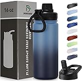 DOMICARE 16 oz Kids Water Bottle for School Stainless Steel Double Wall Vacuum Insulated Water Bottle with Straw lids & Spout Lid, Leakproof BPA Free (Blue/Navy,1)