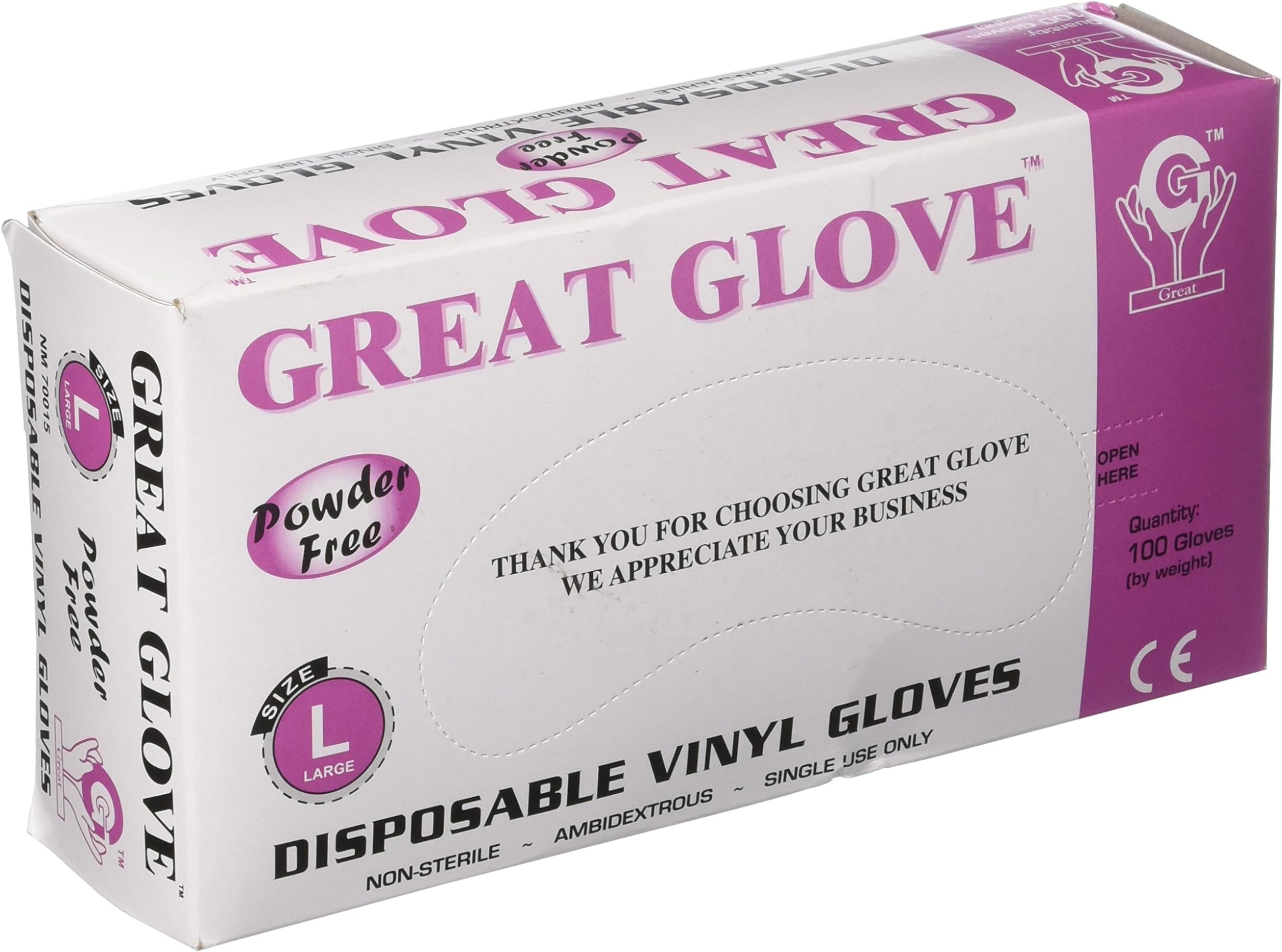 Great Glove - Vinyl Food Service Gloves, Powder Free, 3.5 Mil, Small, Medium, Large, Xtra Large, 100/box (Large)