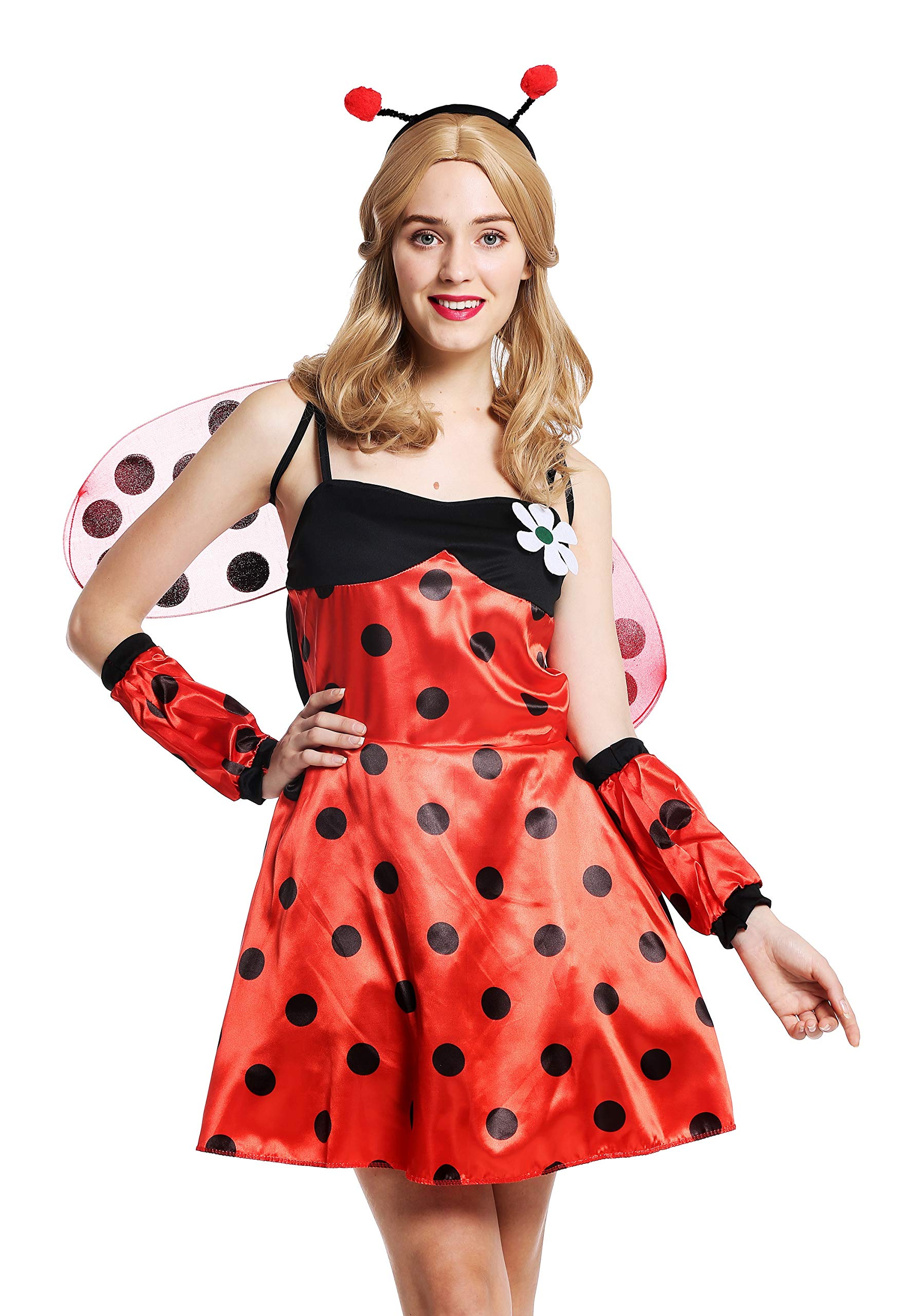 dressmeup - W-0058-S/M Lady Woman Costume Fancy Dress Halloween Ladybug Ladybird polka dots red black Size S/M