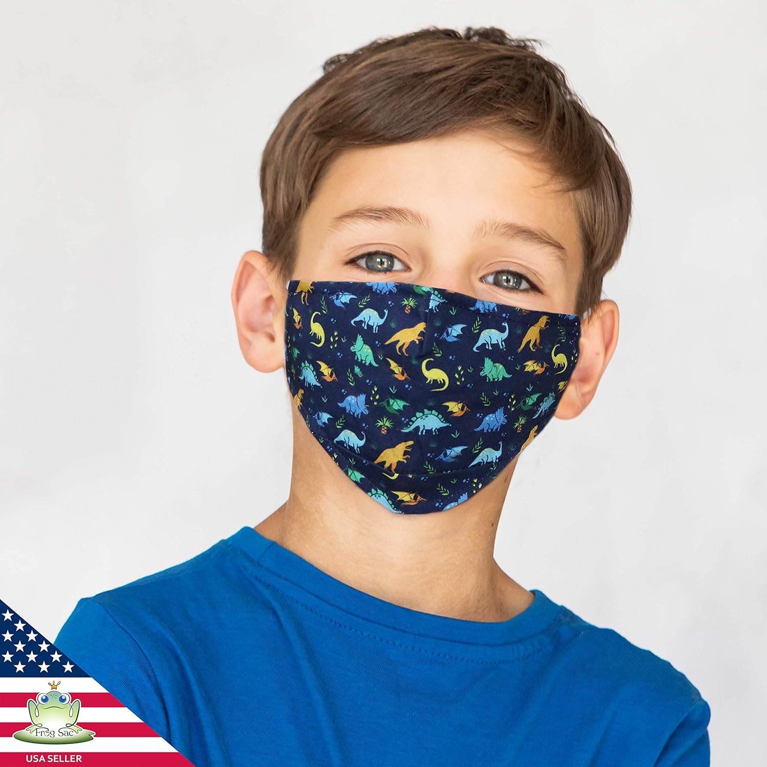 2 PCS Cotton Dinosaur Masks for Children, Kids Face Mask with Filter Pocket, Boys Reusable Cloth Washable Breathable Cover for Kids, Childrens Size: Clothing