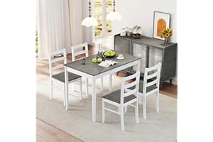 NAFORT 5 Piece Dining Table Set for 4, Farmhouse Solid Wood Kitchen Table Chairs Set of 4, Mid-Century Modern Dinette Set w/Rubber Wood Legs, Dining Room Table and 4 Chairs for Kitchen