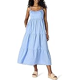 Amazon Essentials Women's Fit and Flare Empire Waisted Cotton Sateen Tiered Maxi Dress
