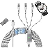 4-in-2 100W Multi Charging Cable for Samsung Watch - 10ft Braided 100 Watts Fast Charging Cord, USB-A and USB-C to USB C/Lightning/Micro USB/Galaxy Watch Charger for iPhone, Android, Tablet, Laptop