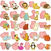 Roshtia 24 Pcs Animal Cookie Cutters with Plunger Stamps Set Plastic 3D Animals Lion Cookie Cutters Stamps for Kids Baking Supplies