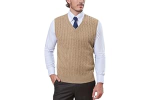 Kallspin Men’s Wool Blended Cable Knit Sweater Vest V Neck Relaxed Fit Sleeveless Pullovers