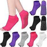 Jeyiour 5 Pairs Toeless Yoga Socks with Grips Non Slip Pilates Yoga Open Toe Pedicure Split Toe Socks for Women