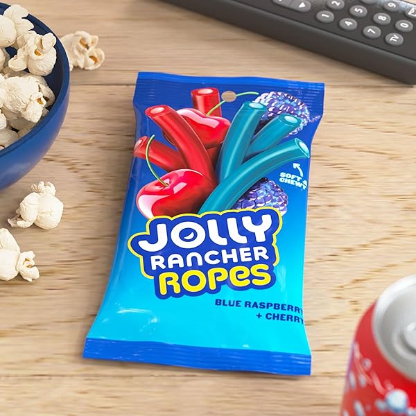 JOLLY RANCHER ROPES BLUE RASPBERRY AND CHERRY FLAVORED CANDY BAG, 6 OZ