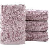 Pidada Hand Towels Set of 4 Leaf Pattern 100% Cotton Absorbent Soft Decorative Towel for Bathroom (Purple)