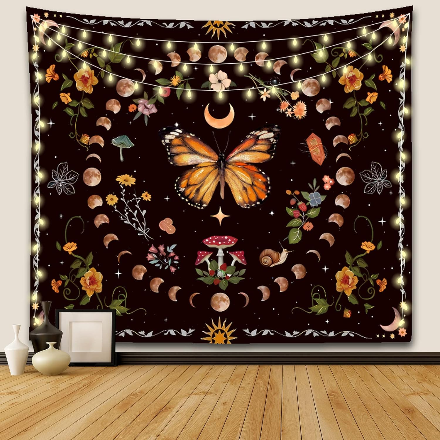 Tapestries - Ftuency Nature Plant Butterfly Tapestry, Moon Phase Tapestries Aesthetic Flower Decor Wall Hanging for Bedroom Home Dorm(Butterfly moon phase, 51.2 inches x 59.1 inches)
