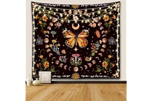 Ftuency Nature Plant Butterfly Tapestry, Moon Phase Tapestries Aesthetic Flower Decor Wall Hanging for Bedroom Home Dorm(Butterfly moon phase, 51.2 inches x 59.1 inches)