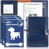 3 Pack Puppy Shot Record Booklets 5 * 3.5inch 1 Pu Leather Case 5.7x4.1inch with Elastic Tie Blue Dog Vaccination Record Dog Medical Record and Vaccine Book for Pet Lovers Doggy