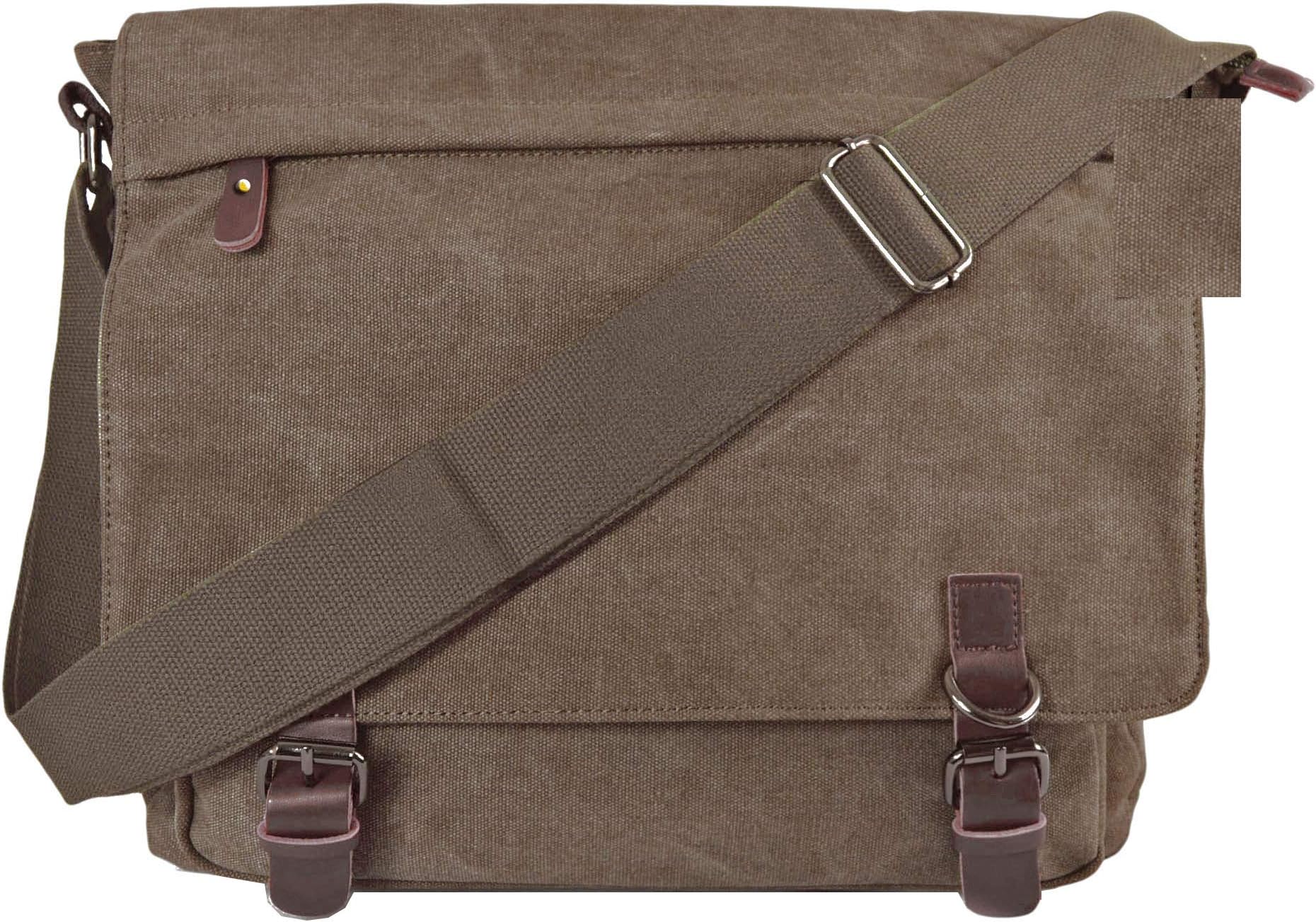 GFM® Canvas Classic Style Large Size Messenger Satchel Or Cross Body bag - School , college , Uni , Office , Travel or Casual Day Bag - With Padded Laptop Section.