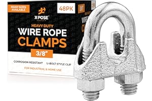 Wire Rope Clamp for Stainless Steel Wire Rope - 3/8" Galvanized U Bolt Style Cable Clips - for Guy Line, Metal Fence, Antenna, Clothesline, Rigging Hardware, Batting Cage - by Xpose Safety Pack of 48