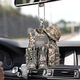 Talataca Veteran Soldier Backpack Boots Military Army 2D Flat Car Rear View Mirror Accessories Christmas Tree Ornament Decoration Hanging Charm Interior Rearview Pendant Decor Gift