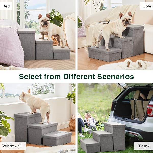 LOVE’S CABIN DOG STAIRS FOR HIGH BED 18″H,FOLDABLE PET STAIRS FOR SMALL MEDIUM OR LARGE DOGS PUPPY WITH STORAGE FOR BED OR COUCH, CAT DOG STEPS RAMP WITH ZIP UP TO 200 LBS(SOLID GREY,3 STEPS NO CONDO)