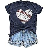 FCGHSII Baseball Shirts for Women Baseball Mom Shirt Baseball Heart Graphic T-Shirts Game Day Tees Tops