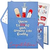 Decorably Red Foiled 5x8in Individual Nurse Graduation Card for Nurse with Adorable Nursing Pocket and Tools Cutout with Envelope and Stickers for College, Printed Message Inside, Gifting & Mailing