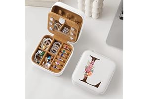 Parima Travel Jewelry Box Jewelry Case - White Jewelry Organizer with Mirror Gifts for Women Her Friends Female Birthday Gifts Initial Personalized Jewelry Box for Teen - Letter L, White